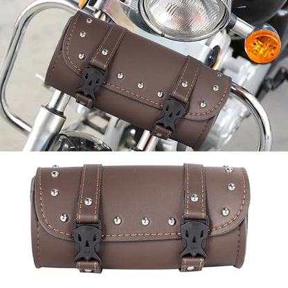 Motorcycle Cruiser Tool Bag Fork Front Fork Bag Waterproof Handlebar Motorcycle Saddlebag Fit for Honda Suzuki Yamaha (Brown)