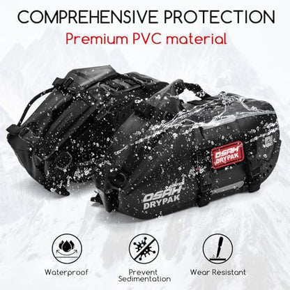 OSAH DRYPAK Motorcycle Saddle Bags, Waterproof Durable Saddlebags 48L(24L*2), Large Capacity Anti-Vibration Pannier Bags, Ideal Luggage Bag for Adventure and Sport Motorcycle Racks, 1 Pair - size: 48L