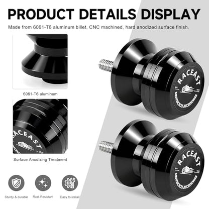 M6 Swing Arm Spool Sliders Universal CNC 6MM Rear Swingarm Sliders Stand Compatible With R7 YZF R1 R3 R6 R6S YZF600R FZ1 FZ6 FZ6R FZ8 FJ09 FZ09 FZ10 MT09 MT10 (Black - M6) - color: Black - M6