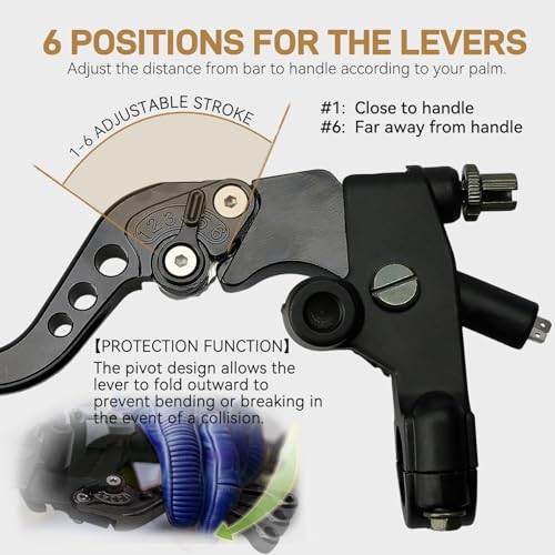 Universal Motorcycle 7/8" 22mm Handlebar Brake Master Cylinder Reservoir Adjustable Clutch and Brake Lever CNC Left & Right Set for Harley Honda Kawasaki Suzuki Yamaha (Black)