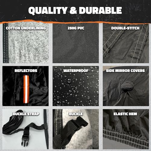 Mockins 200"x75"x47" Large Sedan Car Cover Waterproof All Weather Shield | Dual-Layer 250G PVC + HD Cotton Outdoor Weatherproof Car Covers for Automobiles | Full Exterior Covers for Rain, Snow, Frost - size: Sedan - Large - 200" x 75" x 47"