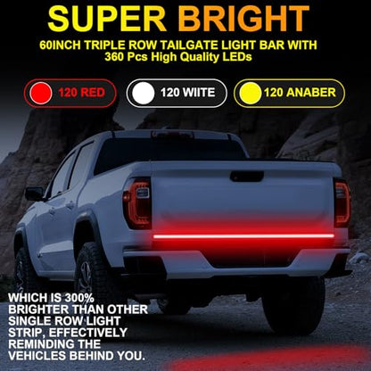 YUGUANG 48”/49” Tailgate Light Bar, Triple Row LED Tailgate Light Strip with Red Running Brake White Reverse Lights Amber Sequential Turning Signals Strobe Lights - size: 48 Inch Red White Amber