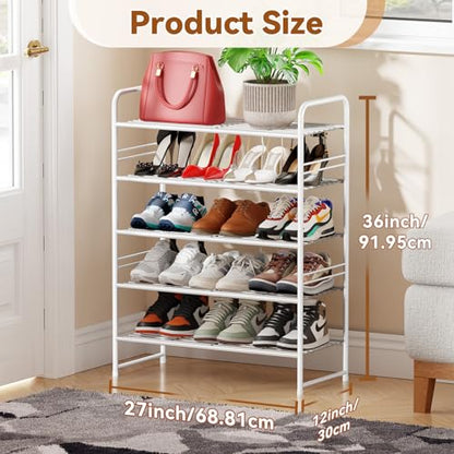 Simple Shoe Rack, 5 Tier Heavy Duty Metal Shoe Shelf 27 Inch Wide, White - color: White, size: 5 Tier(27 Inch)