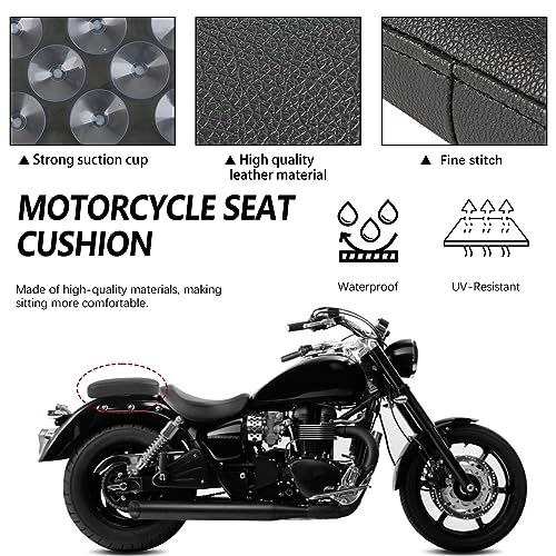 DREAMIZER Motorcycle Leather Pillion Rear Passenger Pad Seat 8 Suction Cup Rectangular Passenger Seat Compatible with Harley Bikes Custom (Black) - color: Black#1