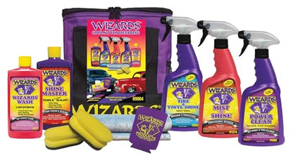 Wizards Car Detailing Kit - Premium and Comprehensive Car Cleaning Kit - 7 Piece Car Detail Kit with Mist n Shine, Tire and Vinyl Shine, Wash, Shine Master - Great Car Cleaning Gift Set - color: Detailing Kit (7 pc)
