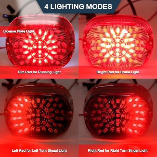 Motorcycle LED Rear Tail Light Red Strobing Turn Signal Brake Lights Low Profile Replacement for Harley Dyna Sportster 883 1200 Road King Tour Glide Road Glide Road King - color: red-2