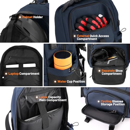 Oumurs Motorcycle Helmet Backpack 50L, Blue Water-resistant 1680D Oxford Fabric, Expandable, Reflective, USB, Large Capacity, Long Distance Travel Backpack - color: Blue
