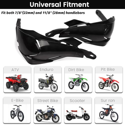 XIGNWU Universal Dirt Bike Handguards,with 7/8 22mm and 1 1/8 28mm Mounting Kits, Windproof Hand Guards Handlebars Protection for Light Bee Sur Ron X Sur Ron S Most Motocross ATV Pit Bike Quad - color: black