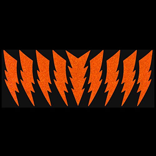 LiteMark Reflective Lightning Bolt Sticker, Bike, Helmet, Orange, 4 Inch - Pack of 9 Pcs - color: Orange