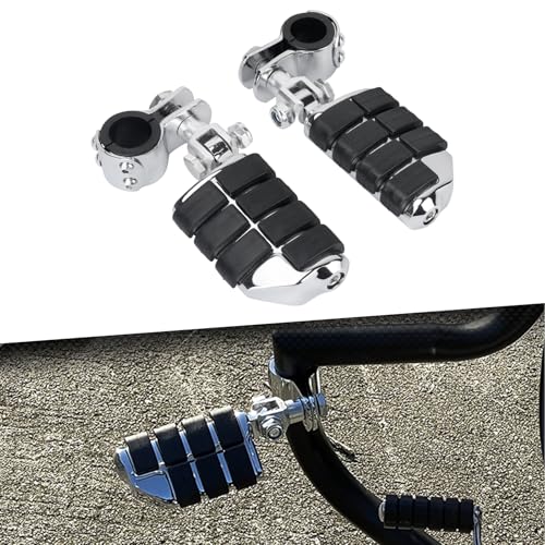 Highway Pegs Motorcycle Foot Rests w/Mount Clamp Kit For 1" 1.25" Engine Guards Compatible with Harley Touring Softail Dyna Sportster Road King Fat Bob Road Glide Street Glide Chrome