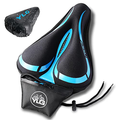 YLG Bike Seat Cover, Memory Foam & Gel Bike Seat Cushion Cover for Men Women, Comfortable Bicycle Seat Cover for Peloton/Fixed/Cruiser/Indoor/Outdoor Bike seat with Waterproof Cover - color: Blue