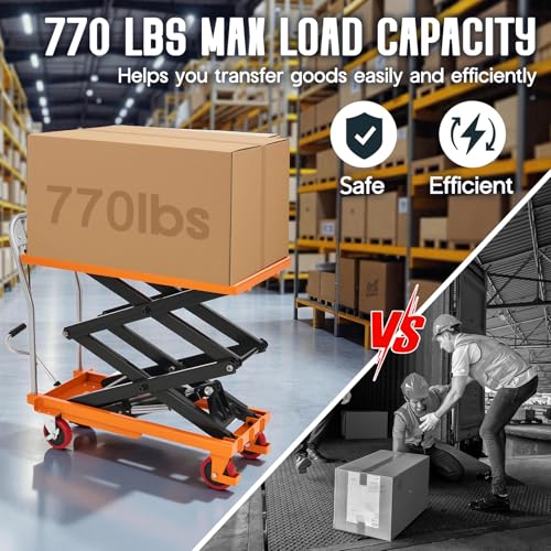 SPECRAFT 770lbs Hydraulic Lift Cart, 59" Height Double Scissor Table with 4 Wheels & Non-Slip Pad, Material Handling Platform, Orange - size: 770 lbs