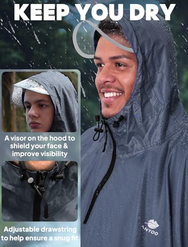 ANYOO Waterproof Rain Poncho Bike Bicycle Rain Capes Lightweight Compact Reusable for Adults - color: Grey