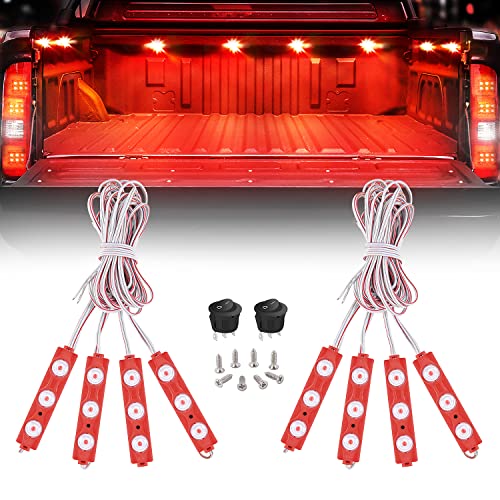Nilight 8PCS Truck Pickup Bed Light 24LED Red Cargo Rock Lighting Kits with Switch for Van Off-Road Under Car Side Marker Foot Wells Rail - color: Red, size: Truck Bed Rock Light
