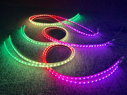 8PCS 4FT Chasing RGB LED Strip Lights Fit for Polaris Slingshot, Single Row Dream Color Flowing Eyebrow Hood Underglow Light Kit with Bluetooth App Remote Control