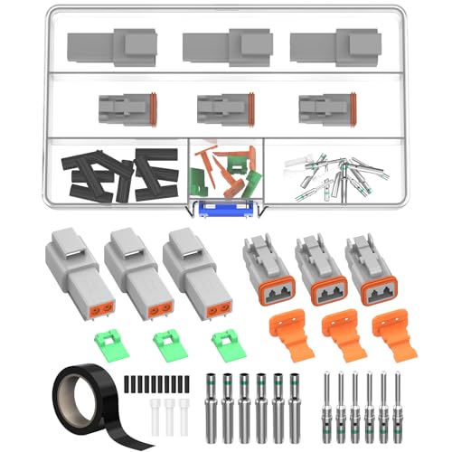 2 Pin DT Connector Kit Gray Waterproof Deutsch Automotive Connectors Kit with Solid Terminals and Sealing Plugs for Car Truck Motorcycle Marine Wiring 14–20 AWG，3 Sets - size: 2 Pin 3 Sets