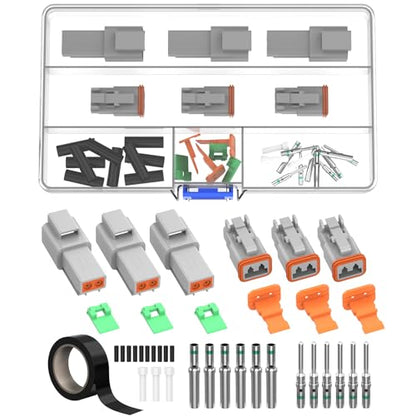 2 Pin DT Connector Kit Gray Waterproof Deutsch Automotive Connectors Kit with Solid Terminals and Sealing Plugs for Car Truck Motorcycle Marine Wiring 14–20 AWG，3 Sets - size: 2 Pin 3 Sets