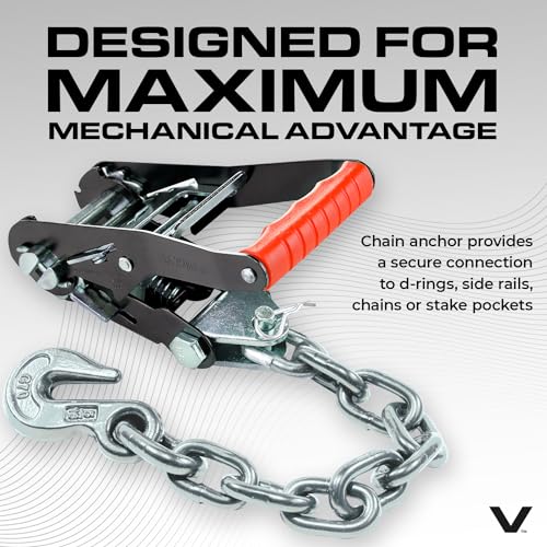 VULCAN Car Tie Down with Chain Anchors - Lasso Style - 2 Inch x 96 Inch - 4 Pack - Silver Series - 3,300 Pound Safe Working Load - size: Chain Anchors - Silver Series (4 Pack)