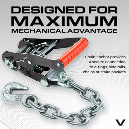 VULCAN Car Tie Down with Chain Anchors - Lasso Style - 2 Inch x 96 Inch - 4 Pack - Silver Series - 3,300 Pound Safe Working Load - size: Chain Anchors - Silver Series (4 Pack)