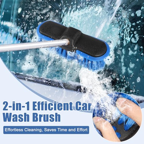 Car Wash Brush Head with Soft Bristle 8'', Car Cleaning Brush with Protective Bumper for Cleaning Auto Cars Trucks RV Boat Deck