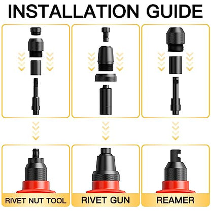 WETOLS 3 in 1 Rivet Nut Tool, Rivet Gun, Reamer Set, Professional Rivet Gun Kit with 5 Rivet Heads and 6 Metric & SAE Mandrels, Hand Riveter Tool with 50 Rivets and 60 Rivet Nuts, Sturdy Case, WE-890 - size: 3 in 1 rivet nut tool