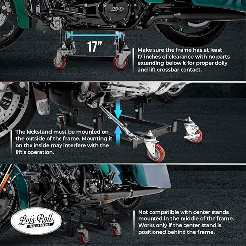 Let's Roll Cruiser Motorcycle Stand - 1200 LB Motorcycle Dolly for Garage Storage, Heavy Duty Dolly Wheels, Stable Garage Wheel Dollies with Mobility for Maintenance - Made in The USA