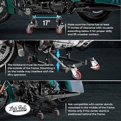 Let's Roll Cruiser Motorcycle Stand - 1200 LB Motorcycle Dolly for Garage Storage, Heavy Duty Dolly Wheels, Stable Garage Wheel Dollies with Mobility for Maintenance - Made in The USA