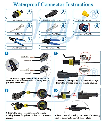 MUYI 10 Kit 1 Pin Way Waterproof Electrical Connector 1.5mm Series Terminals Water Resistend - style: 1pin connector(10 sets)