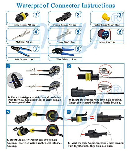 MUYI 10 Kit 1 Pin Way Waterproof Electrical Connector 1.5mm Series Terminals Water Resistend - style: 1pin connector(10 sets)