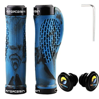 TOPCABIN Ergonomic Bike Grips - Widen Holding Rubber Grips with Aluminum LockGrips for Mountain & Road Bikes - color: Rubber Blue (1 Pair)
