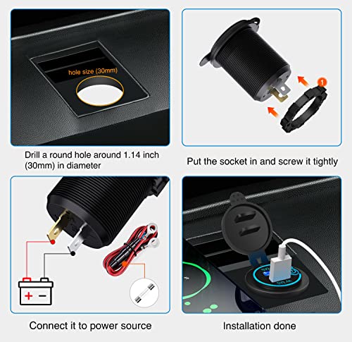 Nilight 2 Pack Quick Charge Socket LED 12V 24V Dual USB Charger 5V 4.8A Car Outlet Panel with ON Off Touch Switch Fused Wire Kit for Cars Trucks Motorcycle RVs Campers - color: 2Pcs Dual USB Charger
