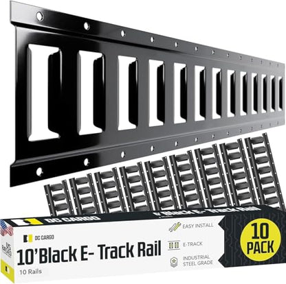 Ten 10-ft E Track Tie-Down Rail, Powder-Coated Steel ETrack TieDowns, Horizontal 10' E-Tracks, Pack of 10 Bolt-On Tie Down Rails for Cargo on Pickups, Trucks, Trailers, Vans - size: 10-pack