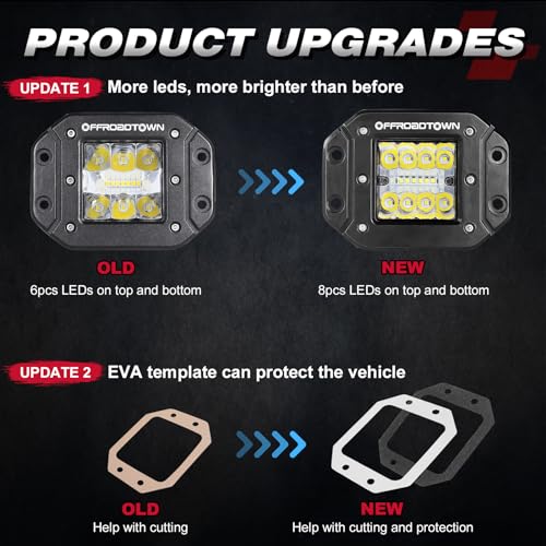 OFFROADTOWN Flush Mount LED Pods, 2pcs 5'' 78W Driving Light Work Lights Flush LED Light Bar Super Bright Fog Off Road Lights for Truck UTV ATV SUV Boat 4x4 Car - color: 5inch_White Flush