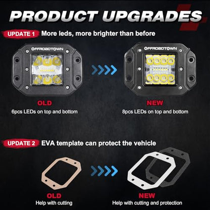 OFFROADTOWN Flush Mount LED Pods, 2pcs 5'' 78W Driving Light Work Lights Flush LED Light Bar Super Bright Fog Off Road Lights for Truck UTV ATV SUV Boat 4x4 Car - color: 5inch_White Flush