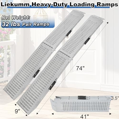 LIEKUMM 74" ATV Ramps 2-Pack, 880 lbs Heavy Duty Loading Ramps for Pickup Trucks, Folding Truck Ramps for Trailer & Lawn Mower - size: 74"L x 9"W（2pcs）
