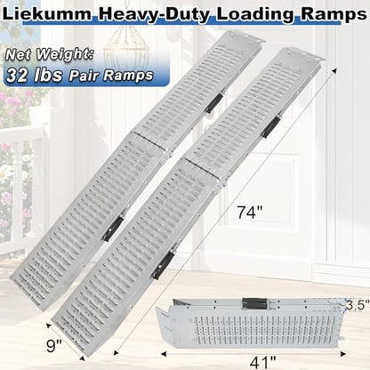 LIEKUMM 74" ATV Ramps 2-Pack, 880 lbs Heavy Duty Loading Ramps for Pickup Trucks, Folding Truck Ramps for Trailer & Lawn Mower - size: 74"L x 9"W（2pcs）