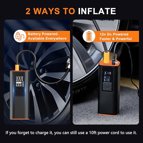 Tire Inflator Portable Air Compressor for Bike, Car, Motorcycle (With car charging cable)