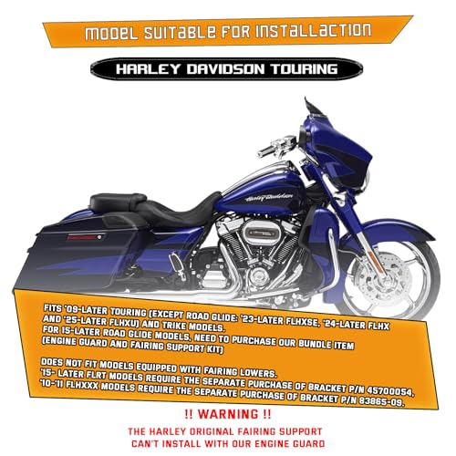Kinglemc Crash Bar Engine Guard Highway Bar for Harley Davidson Touring Road Glide Road King Street Glide Electra Glide CVO and Trike Models 09-25 (Mustache Black) - color: Black-Mustache