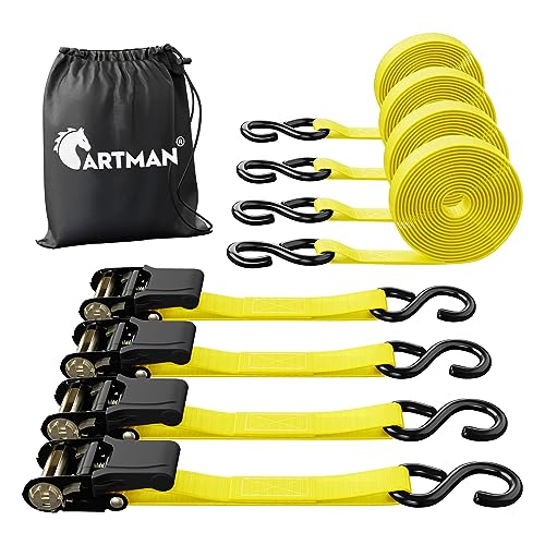 Cartman Ratchet Tie Down, 4Pk 15Ft, 500Lbs Load Cap/ 1500Lbs Break Strength, Cargo Straps for Moving Appliances, Lawn Equipment, Motorcycle in a Truck, with Carry Bag - style: 4PC