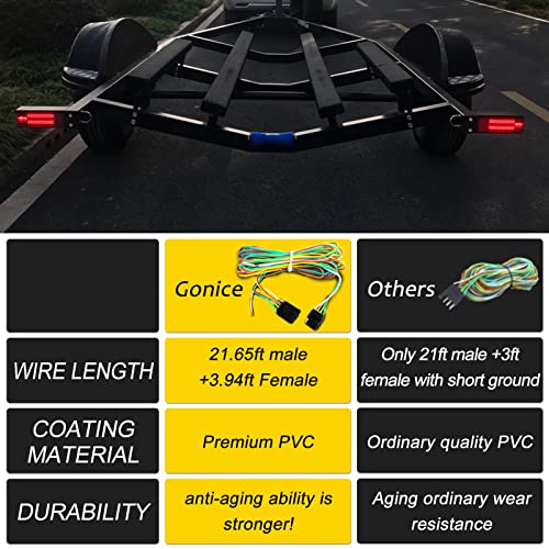 Gonice 25Ft 4 Pin Trailer Wiring Harness Extension Kit, 4-Way Flat Plug, 5-Wire Male & 4-Wire Female Connector with 18 Gauge White Ground - size: 25FT