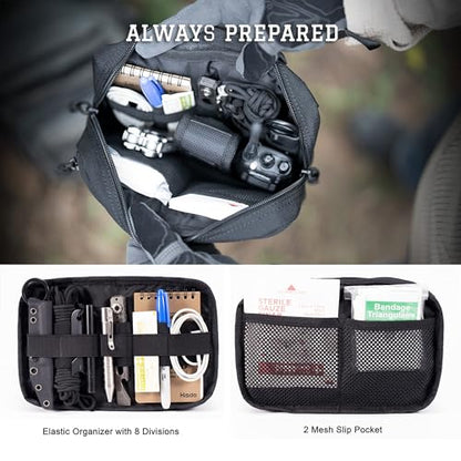 Tactical Molle Admin Pouch Utility EDC Tool Pouch Bag Horizontal Modular Pouches Include US Flag Patch & D-Ring - color: Black-L