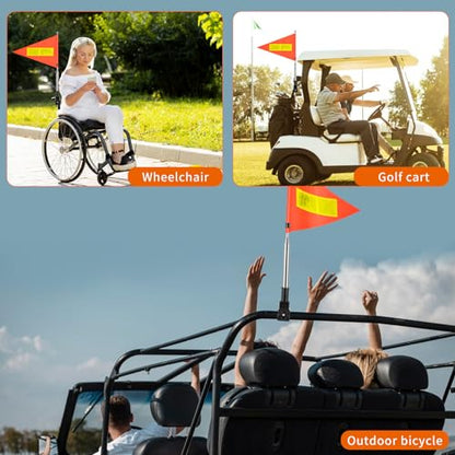Golf Cart Flag 8.6 x 11.8 Inches Orange Safety Flag with Reflective Strips and PVC Flagpole - color: Orange