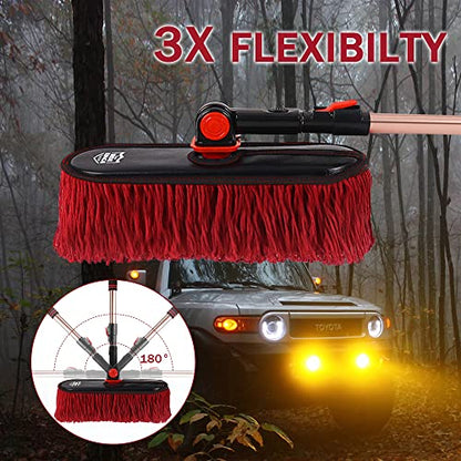 Car Duster Exterior Scratch Free,Car Dust Brush with Extendable Telescoping Handle to Remove Dust Pollen,Duster for Car,Truck,RV and Motorcycle,Large Auto Mop Duster Head, Wax Cotton Hair - color: Red Set-cotton