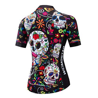 JPOJPO Womens Cycling Jersey,Bike Shirt Quick-Dry Breathable Reflective S-2XL Tops - color: 1skull2201, size: X-Large