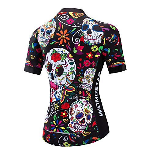 JPOJPO Womens Cycling Jersey,Bike Shirt Quick-Dry Breathable Reflective S-2XL Tops - color: 1skull2201, size: Large