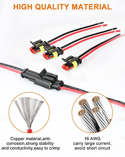 NAOEVO 2 Pin Connector Waterproof, 16 AWG 2 Wire Connectors, Automotive Electrical Male and Female Plug with Heat Shrink Tubing for Car Truck Boat Wire Connection, 6 Kits - size: 2 Pin
