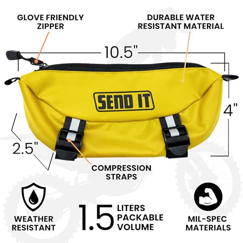 Waterproof Dirtbike Handlebar Bag | Compact Motorcycle Handle Bar Storage Pouch | Universal Fit Dirt Bike Bag for Trail & Adventure Riding | Durable Surron Bar Bag - Yellow - color: Yellow