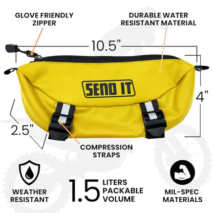 Waterproof Dirtbike Handlebar Bag | Compact Motorcycle Handle Bar Storage Pouch | Universal Fit Dirt Bike Bag for Trail & Adventure Riding | Durable Surron Bar Bag - Yellow - color: Yellow