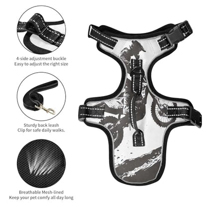 Qilmy Motorcycle Rider Vest Harness, Adjustable Dog Walking Harness Reflective Soft Padded Pet Vest Harness with Handle for Small Dogs Puppies Cats