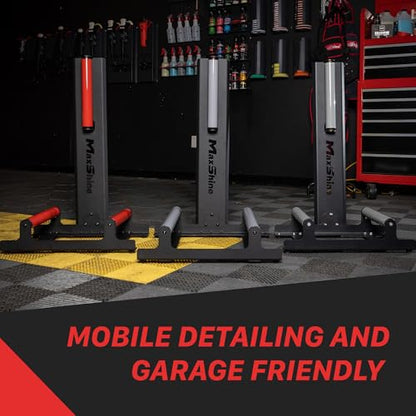 Maxshine Universal Red Wheel & Rim Detailing Rolling Stand | 360° Rotating Tire Stand for Wheel Wash, Ceramic Coating & Tire Shine | Heavy-Duty Rim Roller Stand for Professional Auto Detailing - size: Large (Red)